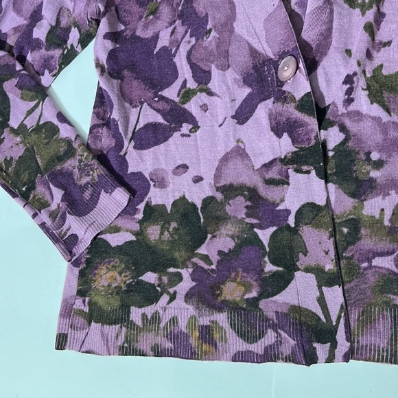 Pendleton 100% merino wool purple flower floral cardigan sweater medium winter - Picture 3 of 6